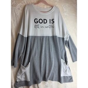 Womens 3XL‎ Colorblock Tunic Top God Is Still In Control Pockets